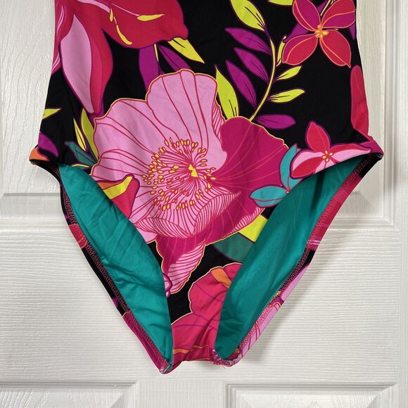 Trina Turk Swimsuit One Piece Bright Pink Tropical Floral Print Size 10 NWT - Picture 4 of 11